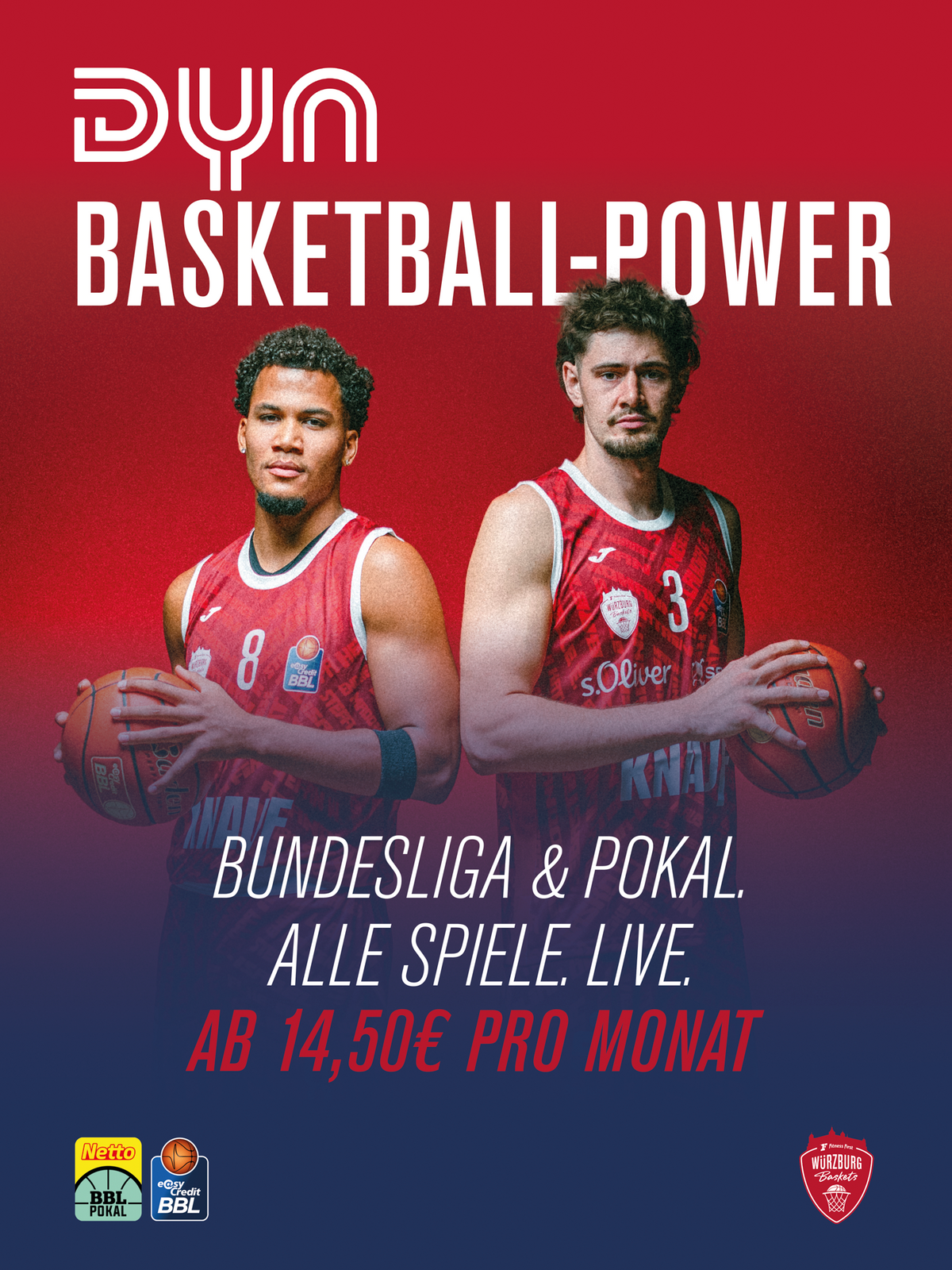 (ANZEIGE) Alle Spiele der Fitness First Würzburg Baskets live bei Dyn